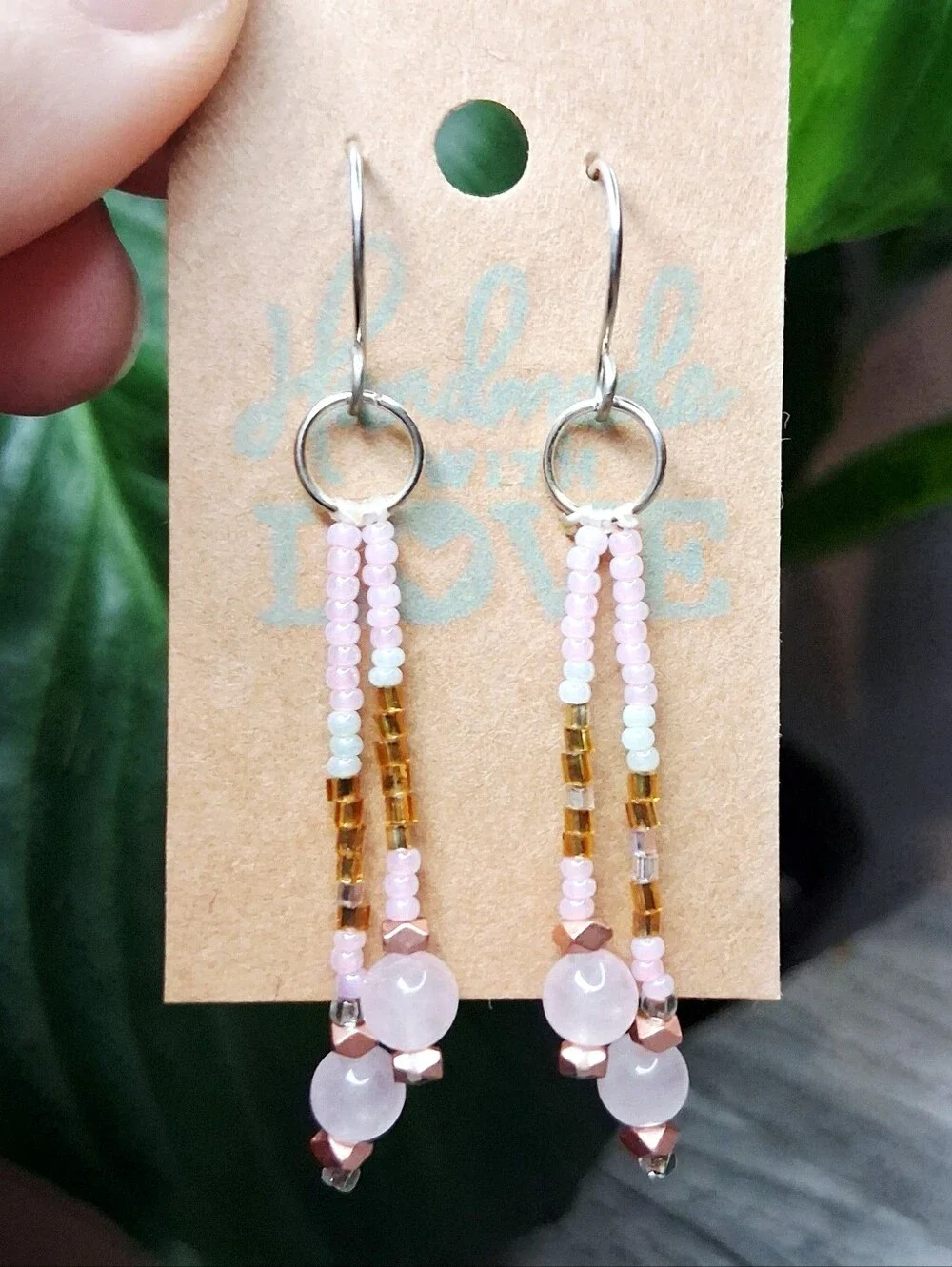 Rose Quartz Tower Bracelet & Drop Earrings Gift Set, 3 Piece Crystal Bundle